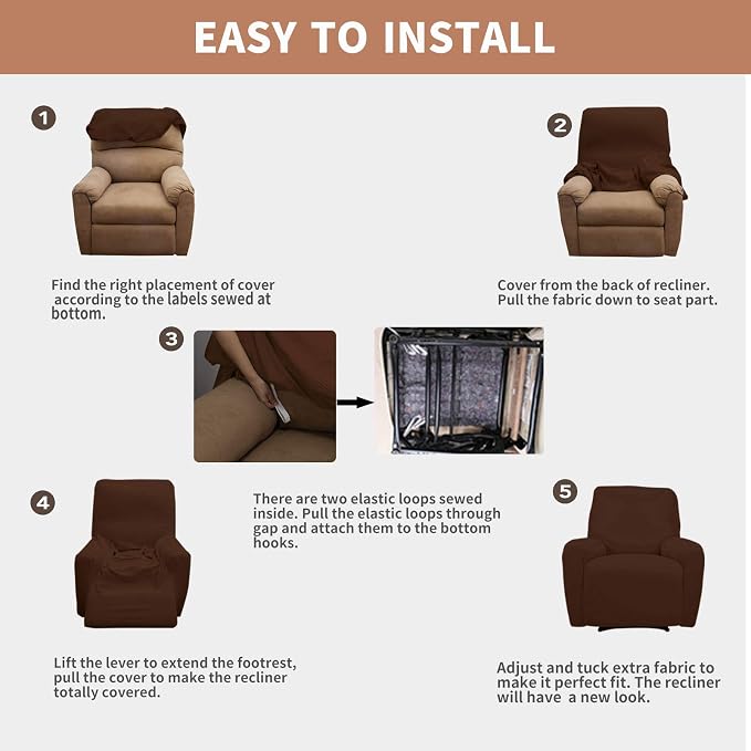 Easy-Going 100% Waterproof Recliner Chair Cover，1-Piece Recliner Slipcover | Dual Waterproof Couch Cover for Recliner，Leakproof Furniture Protector for Kids Pets Dog Cat Daily Stain, Coffee