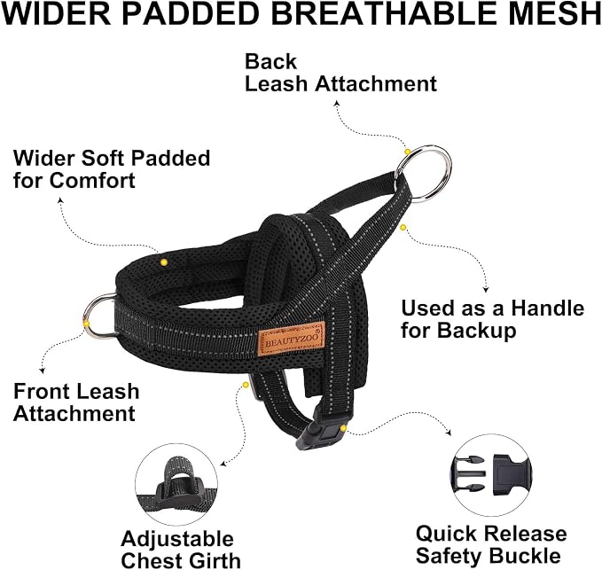 BEAUTYZOO Dog Harness for Small Dogs, No Pull Dog Harness and Leash Set, Soft Escape Proof Puppy Vest Harness with Handle, Reflective Lightweight Step in Harness for Girl Boy Dogs, Black S