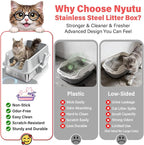 2PACK Stainless Steel Cat Litter Box, Extra Large Litter Boxes for Big Cats | High Sided, Anti-Urine Leakage, Odor Free, Non-Sticky, Easy Cleaning, Include Mat & Scoop