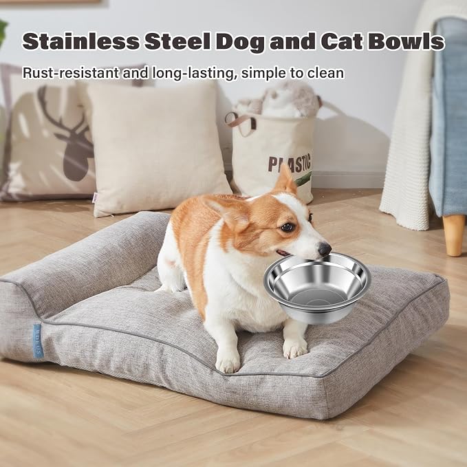 16 Pcs Pets Bowl Bulk 15 oz Pet Feeding Bowl Stainless Steel Dog and Cat Bowls Pet Feeder Metal Small Puppy Raised Food and Water Bowls for Small Medium Pets Supplies