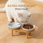 Havniva Elevated Cat Bowls, Ceramic Cat Bowl with Bamboo Stand Wide Opening | 5.7” Raised Cat Food Bowls, Whisker Friendly Cat Dish, Anti-Slip Cat Water Bowls, Shallow Cat Bowls, Cat Food & Water Bowl