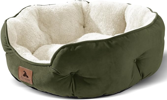 Asvin Small Dog Bed for Small Dogs, Cat Beds for Indoor Cats, Pet Bed for Puppy and Kitty, Extra Soft & Machine Washable with Anti-Slip & Water-Resistant Oxford Bottom, Green, 20 inches