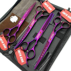 7.0in Professional Pet Grooming Scissors set,Straight & Thinning & Curved scissors 4pcs set for Dog grooming (Violet)
