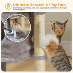 PAWZ Road 26" Cat Tree for Indoor Cats, Small Tower with 19X13”Bed | Cozy Cat Condo with Tall Sisal Posts & Spring Ball, Raised Edge Bed Keeps Cats Secure Compact for Corners or by Window