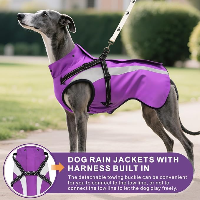 Dog Raincoat Waterproof Raincoats for Dog Reflective Dogs Rain Jackets with Hood Hoodie Pet Rain Poncho Coat for Small Medium Large Dogs Puppies S-XXL (Purple, XL)
