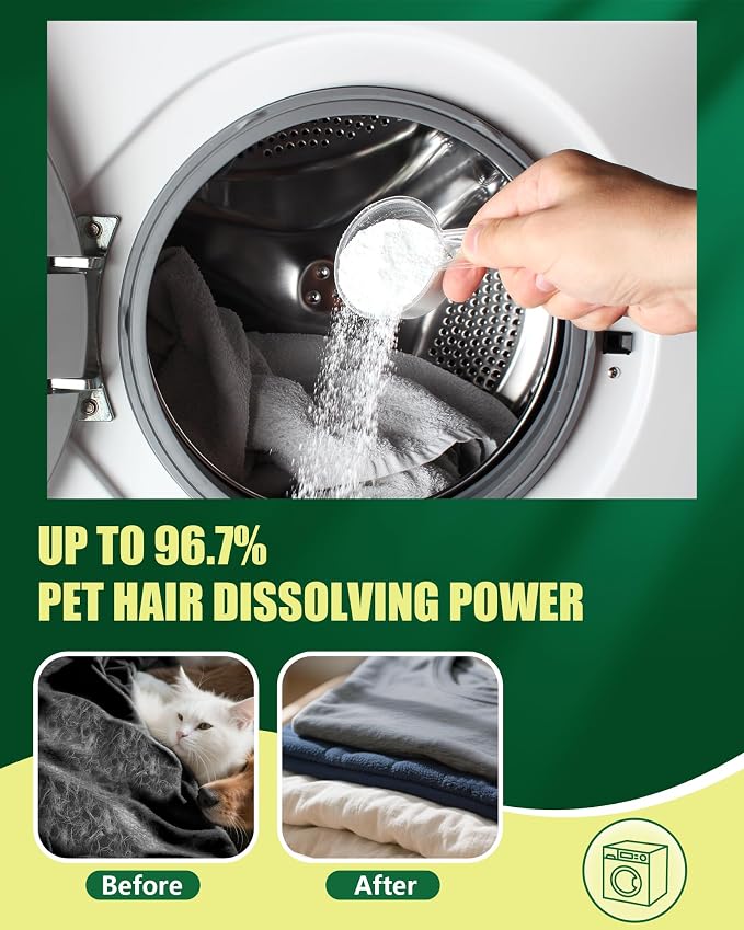 Pet Hair & Stain Remover for Laundry, Upgraded Higher Hair Dissolution | Removes Dog & Cat Hair, Odor & Residue, All-in-1 Stain Detergent for Clothes, 6-Month Supply, Septic Safe