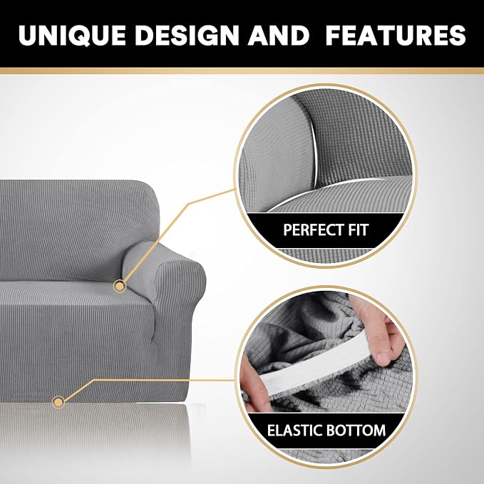 Stretch Chair Cover Chair Slipcovers with Arms 1-Piece Chair Sofa Slipcovers or Living Room Non Slip Armchair Cover Furniture Protector Dogs Pet Friendly(Armchair,Dove)