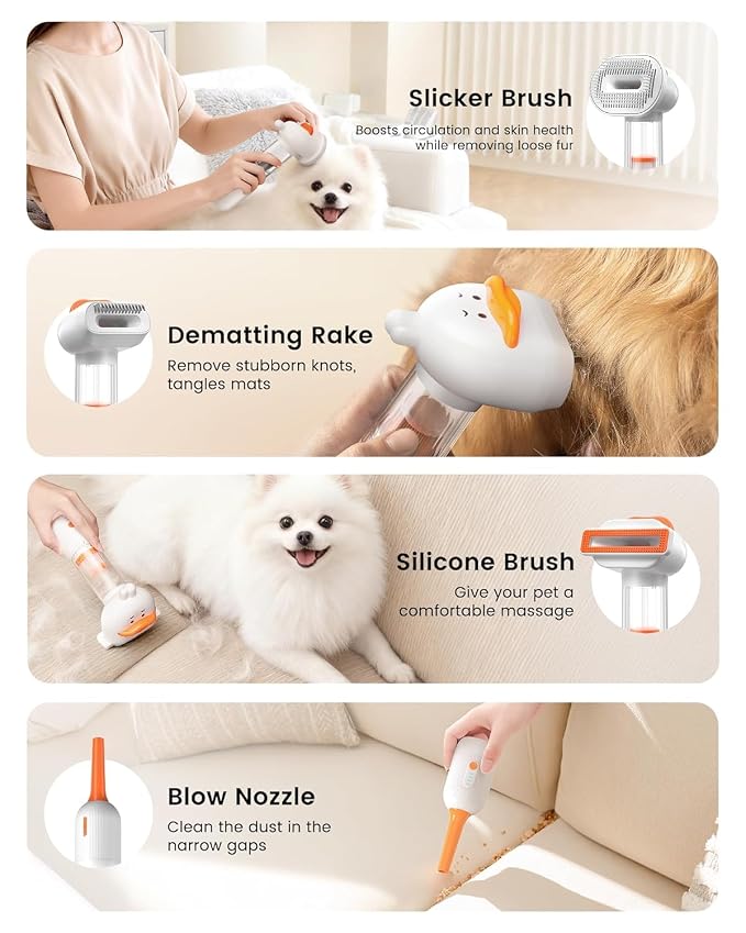 Vacuum Dog Brush for Shedding, 4-in-1 Self-Cleaning Slicker & Undercoat Rake, Deshedding Grooming Tool, Anti-Static, Massage & Combing All In One! | 4-in-1 Grooming, Traps Loose Hair, Self-Cleaning, Slicker Brush, Low Noise, Dogs & Cats, Short & Medium...