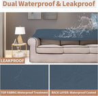 Easy-Going 100% Waterproof Oversized Chair Couch Cover, Stretch Sofa Cover | Dual Waterproof Sofa Slipcover, Leakproof Furniture Protector Against Stain Spill from Kids, Pets, Dog, Bluestone