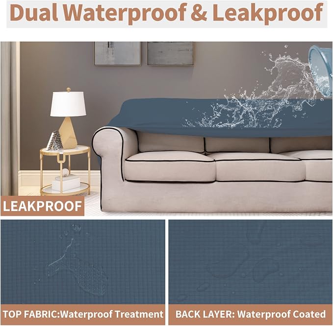 Easy-Going 100% Waterproof Oversized Chair Couch Cover, Stretch Sofa Cover | Dual Waterproof Sofa Slipcover, Leakproof Furniture Protector Against Stain Spill from Kids, Pets, Dog, Bluestone