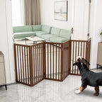 Dog Gate Indoor, Freestanding Dog Fence for The House, Doorways, Hallways,or Stairs,Pet Gate Foldable Wooden,Expandable 32" Height 6 Panels,Brown