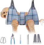 BEAUTYZOO Dog Grooming Hammock for Small Dogs/Cats, Nail Trim Restraint, XS | Dog Hanging Harness for Nail Trim, Adjustable Hook & Loop, Soft Neck Support/Dual Safety Straps for Stress-Free Grooming,Blue