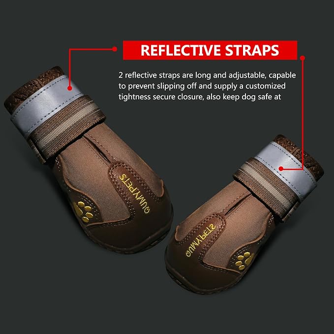 QUMY Dog Shoes for Hot Pavement, Dog Snow Boots & Paw Protectors for Winter | Dog Booties Medium Large Size Dogs, Water-resistant in the Rain, Outdoor Walking, Indoor Hardfloors Skid-resistant Sole Khaki