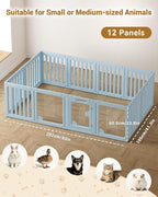 Acrylic Indoor Dog Playpen with Double Room, 24" H 12 Panels, Blue | Indoor & Outdoor Puppy Playpen with Heavy Duty Door Lock, Easy-Assembly&Clean Door Pet Fence for Dogs Puppy,Cats,Rabbits
