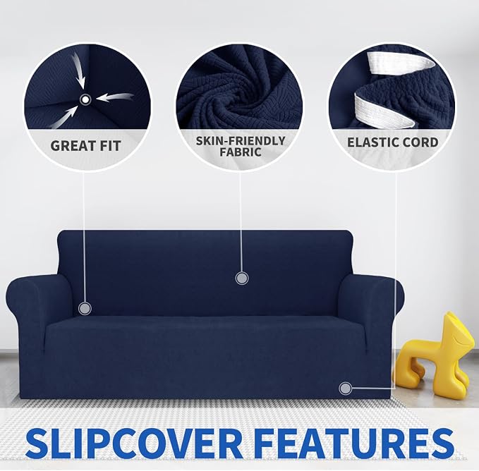 MAXIJIN Stretch Oversized Couch Covers for 3 Cushion Couch (91"-110"), 1-Piece Large Sofa Cover Slipcover Furniture Protector for Kids,Dogs (Extra Large, Diamond Pattern Navy Blue)