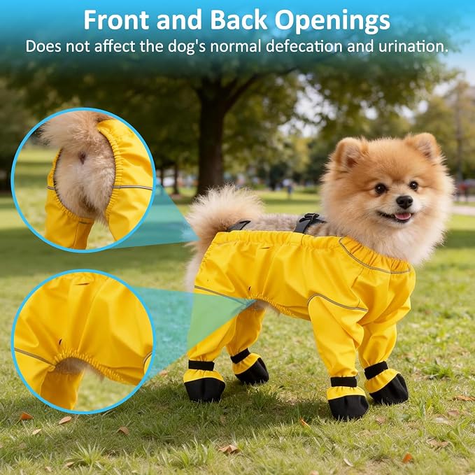 Dog Suspender Booties, Dog Rain Boots with Suspender, Breathable Waterproof Pets Boots, Adjustable Dogs Paws Boot Rain Shoes Leggings for Snow and Rain Days Small to Medium Dogs (Yellow, L)