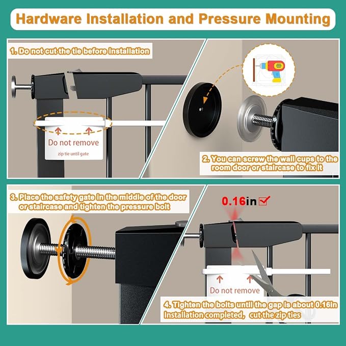 Fairy Baby 22.8"-25.5" Narrow Baby Gate for Small Stairs/Doorways/Hallways | Pressure Mounted Auto-Close Pet Gate, Metal Tension Safety Child Gate No Drill, Walk Thru Easy Install, No Extensions, Black