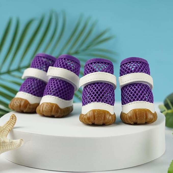 HDKUW Dog Shoes for Hot Pavement,Mesh Breathable Waterproof Dog Booties,Anti-Slip Sole and Skid-Proof Paw Protector,Outdoor Hiking Dog Boots for Small Medium Dogs Purple 3#