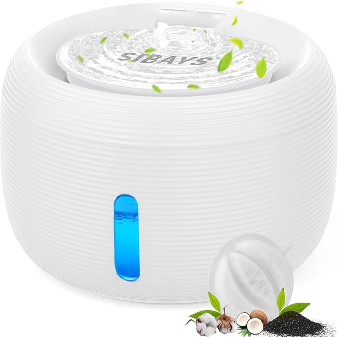 SIBAYS 3.5L Cat Water Fountain, 118oz Large Capacity Pet Water Fountain for Cats Indoor, Automatic Quiet Cat Fountains for Drinking, Dog Water Bowl Dispenser with Visible Window& LED Light(FS77,White)