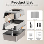 24″Lx16″Wx15″H Non-Stick Stainless Steel Litter Box with Lid, No-Mess Odor Control Anti-Leak Cat Litter Box, 3-in-1 Fully Enclosed High-Sided Litterbox with Flip Top (Gray)