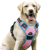 rabbitgoo Dog Harness, No Pull for Large Dogs with 2 Leash Clips, Pet Vest | No Choke with Handle, Adjustable Soft Padded, Reflective, Easy Control for Walking, Pink & Blue, Large