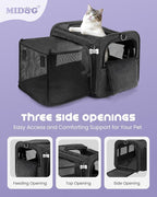MIDOG Cat Carrier Soft for Small-Medium Cats Up to 15lbs, Airline Approved | Expandable Square Design,Comfort & Breathable Window,Equipped with anti-slip lock zippers and an internal safety leash
