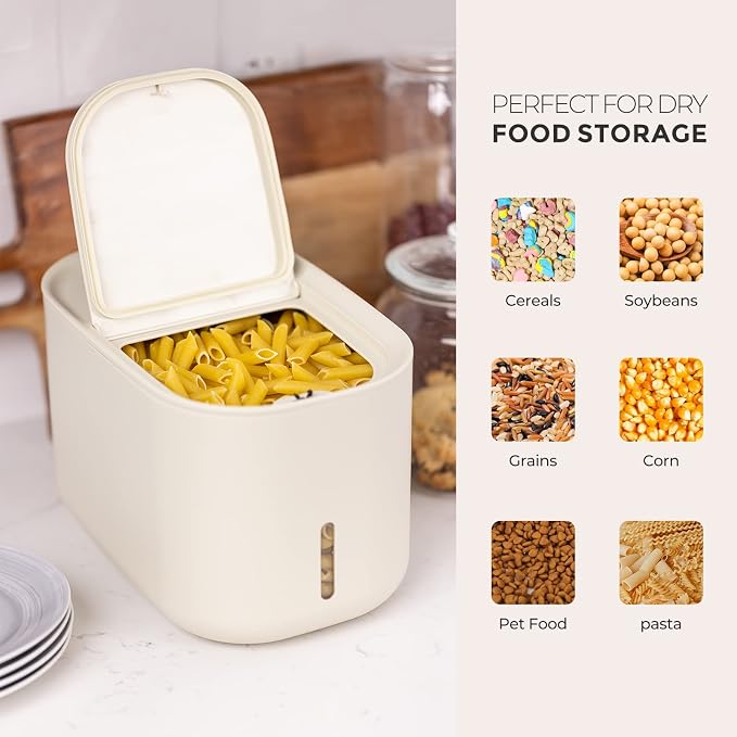 Zuutii Rice Storage Container,Food Container, Dry Food Storage,7.2lbs Pet Food Dispenser, 6.9Qt/11lbs Large Storage Bin with Lid,Silicone Ring & Moisture Proof,for Grain Cereal Soybean Corn,Begie