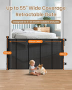 Retractable Baby Gate, Up to 55" Wide Reinforced Retractable Gate | 4 Fiberglass Support Rods for Extra Stability, Fully Retractable Design, 34" Tall for Stairs, Hallways & Doorways, Black