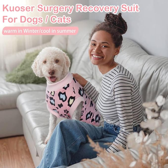 Kuoser Dog Recovery Suit After Surgery, Spay Neuter Surgical Suit for Dogs | Post Surgery Anti-Licking Dog Onesie Protects Wounds and Incisions, E-Collar & Cone Alternative Bodysuit for Female Male Dogs