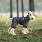 Mile High Life Waterproof Dog Raincoat, Full Coverage Small Dog Rain Coat with Harness, Adjustable 4 Legs Puppy Rain Jacket with Reflective Strip and Elastic Cuffs (Gray, XXS Back Length 9.8")