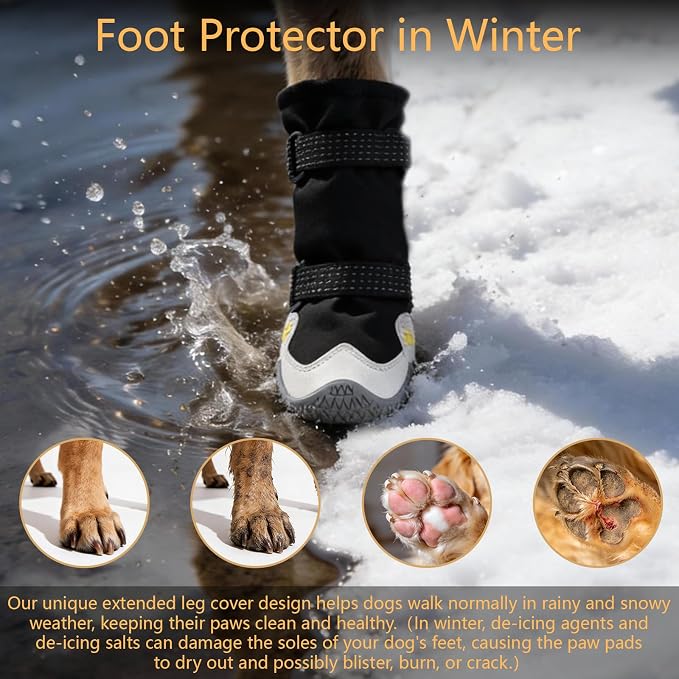 BECEMURU Dog Boots, Double-Straps Anti-Fall Off Dog Booties Shoes, Non-Slip Paw Protectors for Outdoor Walking Hiking in Snowy or Rainy Day (Black, 3#(Width 2.0 inch) for 27-38 lbs)