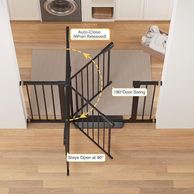 Cumbor Pack of 2 Baby Gate for Stairs, 29.7–48" Pressure Mounted Dog Gate for Doorways, Auto Close Safety Pet Gate Indoor, Easy Walk Thru Wide Child Gate, Black, Mom's Choice Award Winner