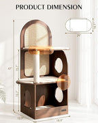 47" Solid Wood Cat Tree, Modern Cat Furniture for Large Cats | Scratch-Resistant Hardwood, Walnut or Maple Finish, Machine-Washable Cushion, Anti-Tip Base, 30-Min Assembly, Indoor Use
