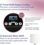 Feeding Friend® Automatic Dog & Cat Food Feeder with Water Dispenser Smart Pet Feeder with Portion Control, OLED Display, Anti Jam Design, Battery Operated Dispenser for Small XS 4-15 lbs Pets Black