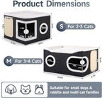 Shikha Extra Large Cat House Bed for Multi Cats with Scratch Pad Black | 24 x 17.7 x 12.6 IN Widen Cat Cave Cube for Multi Pets, Foldable, Arc-Edge Design, Oval Door, All Seasons Reversible Cushion