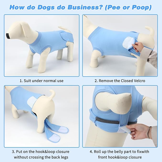 2 Packs Breathable Cotton Dog Recovery Suit for After Neuter Spay Abdominal Wounds Protector, Professional Anti-Licking Onesies for Male Female Pets Surgery Bandages, XL Black Blue Pure