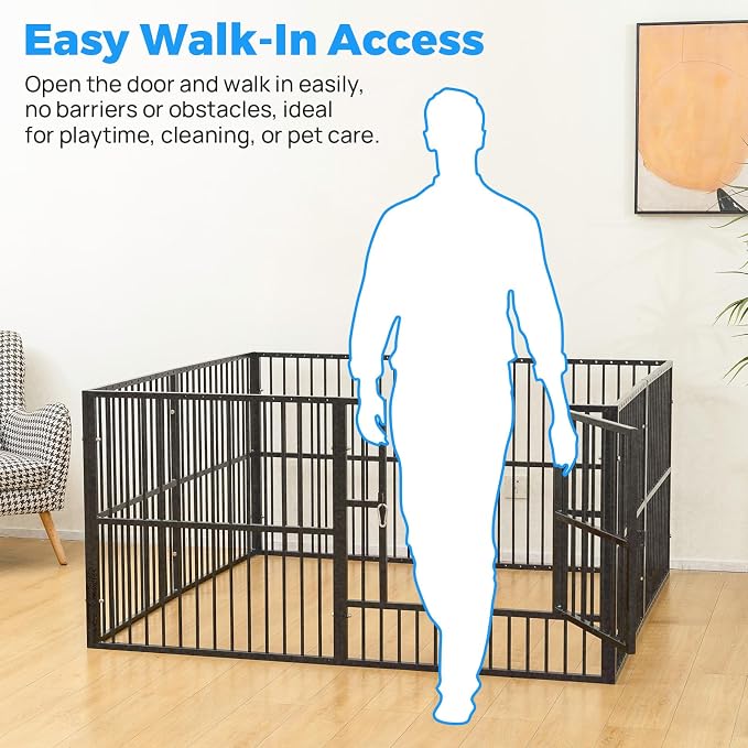 Dog Playpen 32" Height – Heavy Duty, Foldable | 25mm Steel Tubes, 40.8 lbs sturdy frame, rubber non-slip feet, indoor & outdoor, tool-free assembly, Small & Medium Dogs