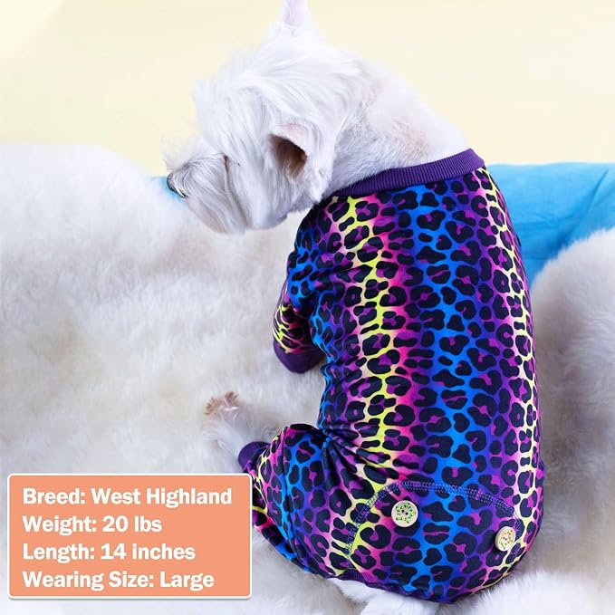KYEESE Dog Pajamas Stretchy Pet Jammies Coat Comfy Pet Onesie Costume Velvet Dog Pajamas Small Sized Dogs Soft Dogs Clothes Pjs with Leopard Pattern, Large