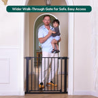Babelio Baby Gate for Stairs No Drilling, 31-46" Wide Dog Gate with Door | Pressure/Wall Mount; Triple-lock System; Auto-close; 200N Impact Tested; Easy Install for Doorways, Kitchen, Hallway, Black
