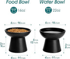 vancasso Ceramic Elevated Cat Bowls 2-Pack - 6.2" Extra Wide Raised Cat Food & Water Dishes, 5.1" Optimal Height Anti-Whisker Fatigue Shallow Bowls for Cats/Kittens/Dogs, Lead & Cadmium Free (Black)