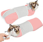 Supet Cat Grooming Wrap for Cutting Nails, Self-Adhesive Calm Cat Swaddle | Bite-Proof Mesh Hood & Thick Waist Strap Anti-Escape Anti-Scratch Bag for Nail Trimming, Medication, Ear Cleaning (Pink M)