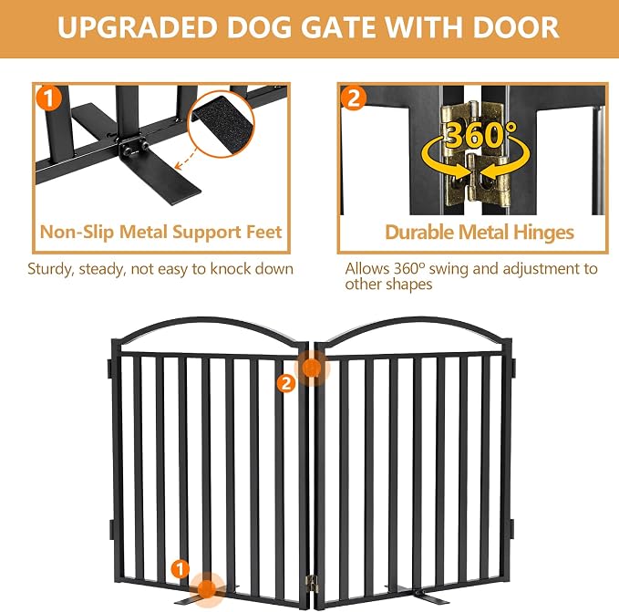 Malier Metal Freestanding Dog Gates, Outdoor Indoor Dog Fences, Extra Wide Foldable Puppy Gate for Stairs, Hallways, Yard