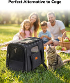 Morpilot Pet Carrier for Large Cats, Puppies & Small Dogs Up to 25lbs, Escape-Proof with Locking Zippers, Dual-Sided Cushion, Safety Buckle for Car & Vet Travel, Includes Foldable Bowl (Dark Gray)