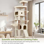 Globlazer F83C Heavy Duty Tall Cat Tree, 83in Multi-Level Tower, Beige | Easy Assembly, Maine Coon, Large Cats, Tall Tower, 2 Condos, 3 Hanging Baskets, 2 Perches, 7 Sisal Posts, Anti-Topple Strap