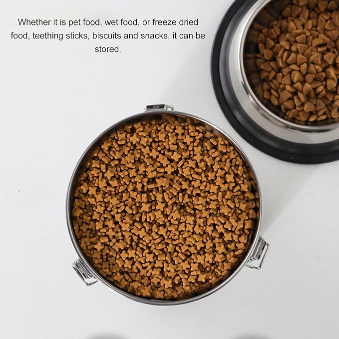 Metal Dog Food Storage Container, Stainless Steel Airtight Pet Food Canister with Lid, Cat Dog Food Holder Bin Cookie Jar Treats Container for Home Kitchen Farmhouse (2500ML)