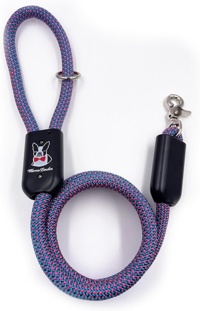 Warren London Climbing Rope Dog Leash | 5ft Length with Options for Reflective | Ergonomic Grip Comfort Control and Durability | Heavy Duty for Small Medium and Large Dogs | Purple