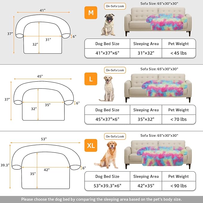 GGIB Calming Dog Bed Fluffy Plush Dog Mat for Furniture Protector with Removable Washable Cover for Large Medium Small Dogs and Cats (Medium, Rainbow)