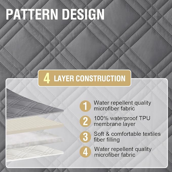 H.VERSAILTEX 100% Waterproof Chair Covers for Living Room Armchair Modern Couch Cover Furniture Protector Cover with Elastic Straps for Pets Kids Children Dog Cat(Chair, Grey/Beige)
