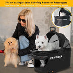 PAWZIDEA Portable Small Dog Crate for Car Travel up 33lbs, Enclosed Dog Car Seat Soft-Sided, Escape-Proof Reversible No-Zip Canopy, Foldable Pet Carrier Seatbelt for Small Medium Puppies & Cats Kennel