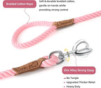 Mile High Life Dog Leash Braided Cotton Rope with Leather-Reinforced Ends | Rust-proof 360° swivel clasp, Heavy-duty for medium/large breeds. Great for weddings, daily walks (6 FT, 1/2", Pink)